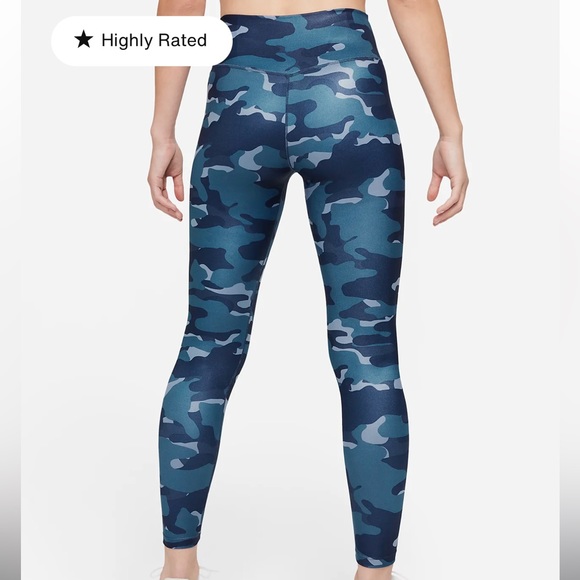 Nike One Mid Rise Blue Camo Leggings Running Workout - Picture 4 of 16